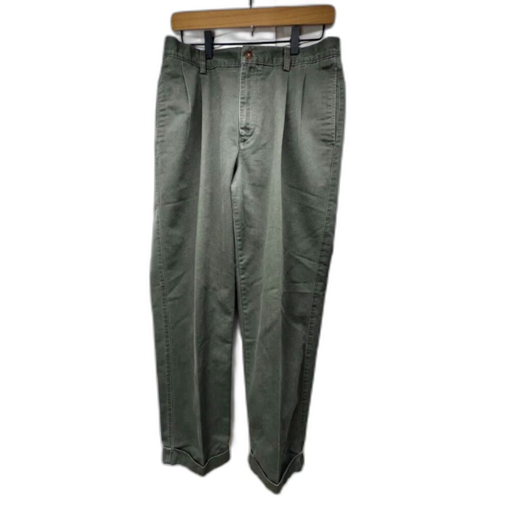 vintage Dark Academiag Gorpore Farah Olive Green Pleated Cuffed Trousers 32x30